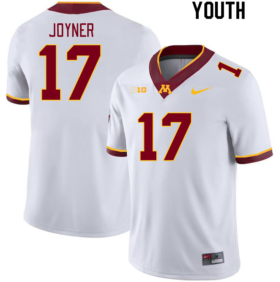 Youth #17 Jah Joyner Minnesota Golden Gophers College Football Jerseys Stitched-White
